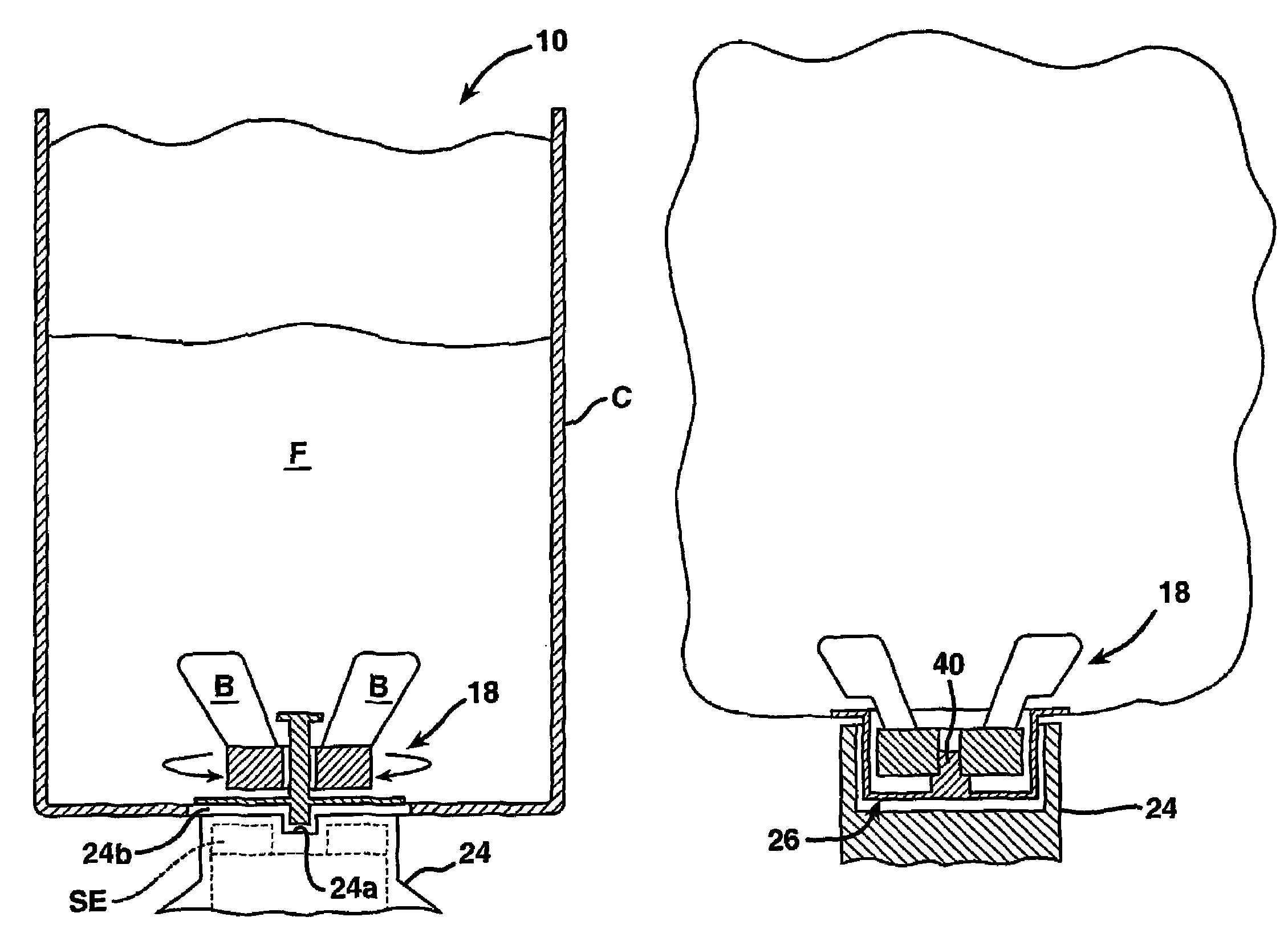 Mixing bag or vessel having a receiver for a fluid-agitating element