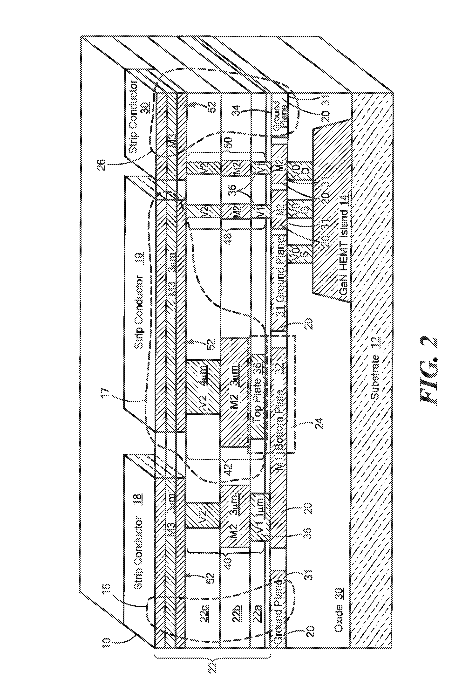 Microwave integrated circuit (MMIC) damascene electrical interconnect for microwave energy transmission