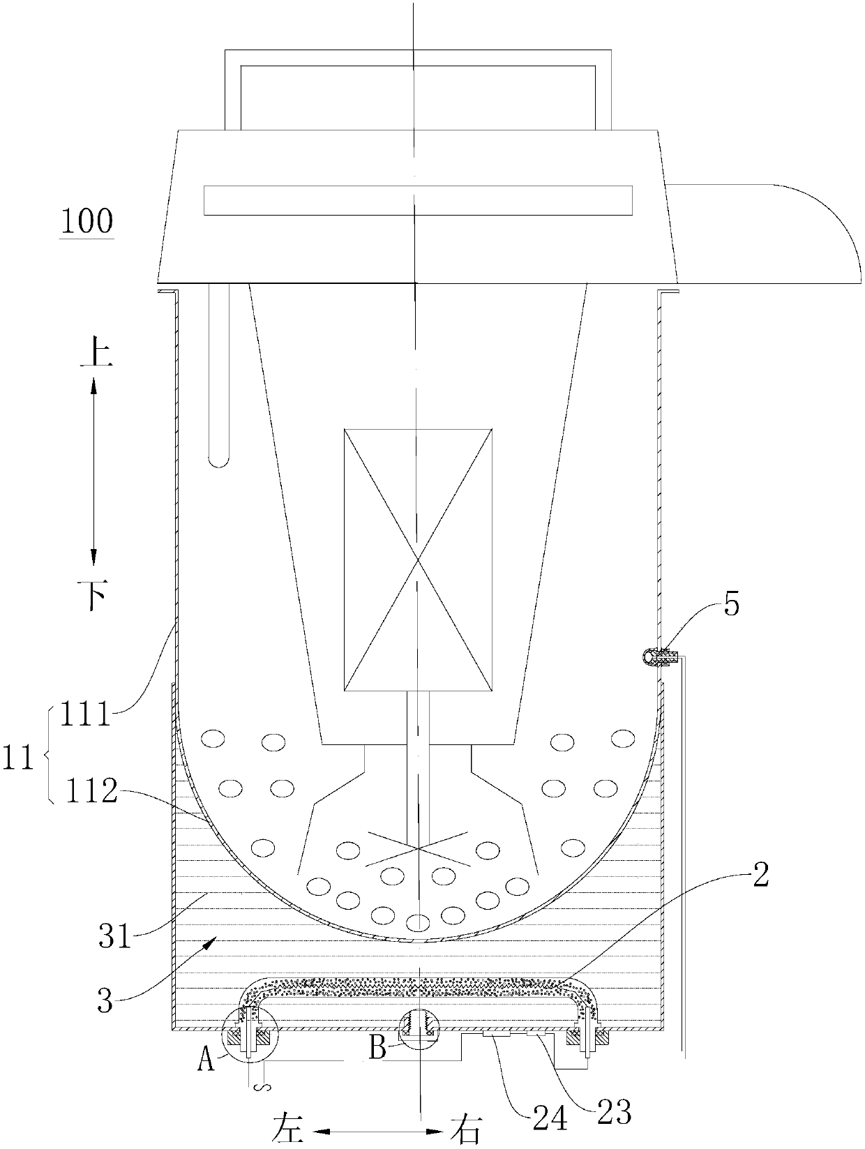 Heating container of food processor and food processor with same