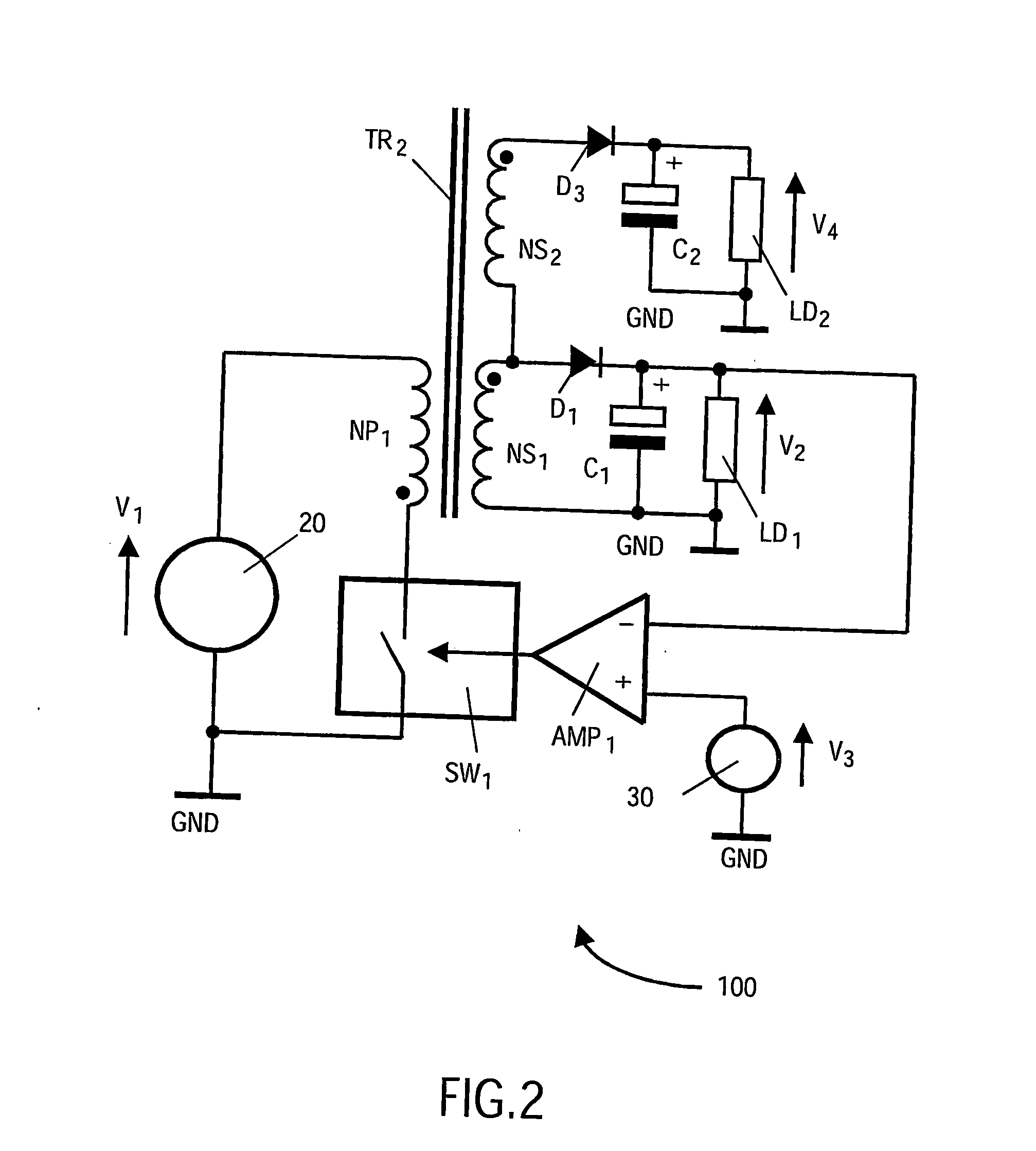 Switch mode power supply apparatus with multiple regulated outputs and a single feedback loop