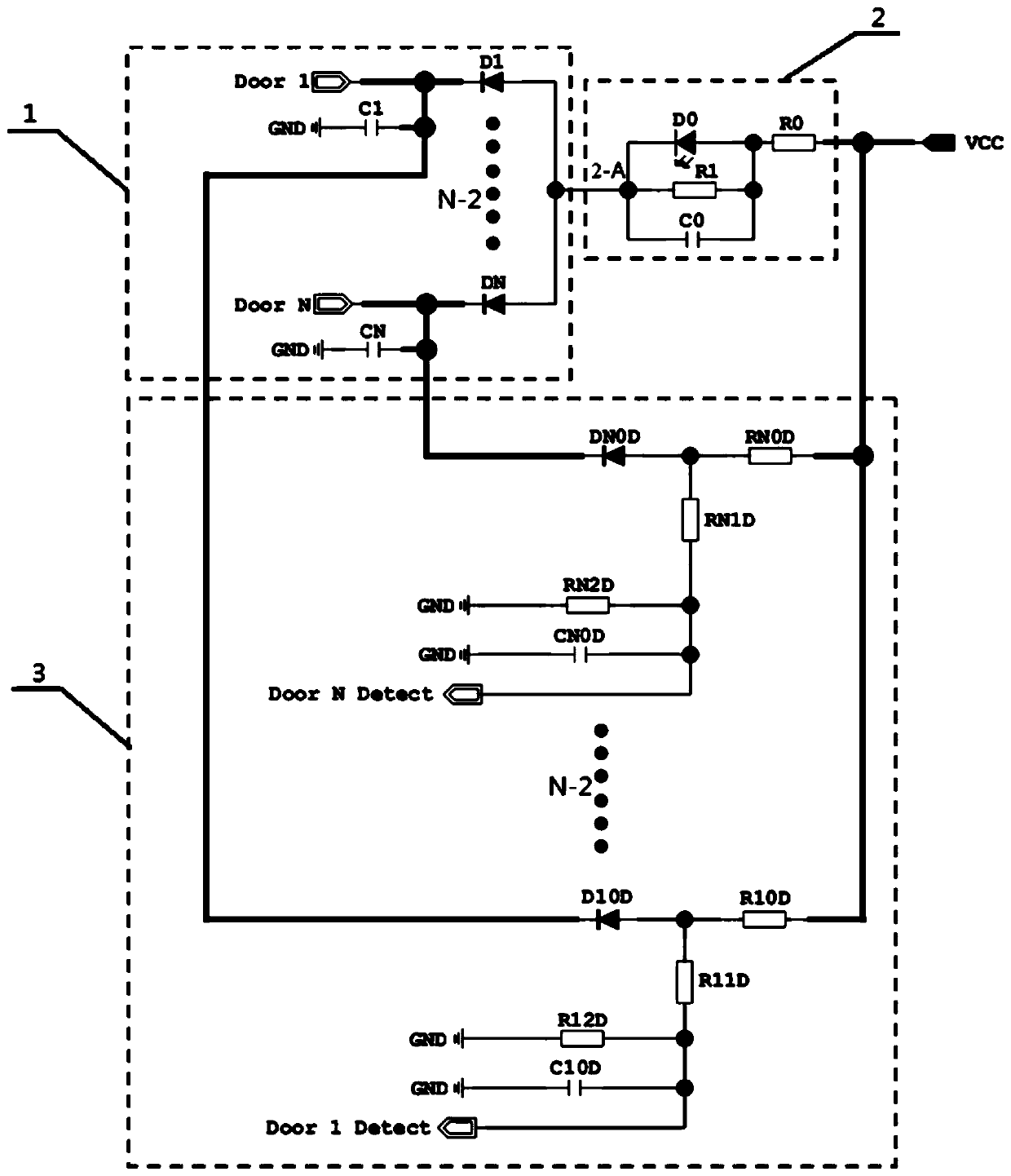 An alarm circuit for detecting the state of the door switch