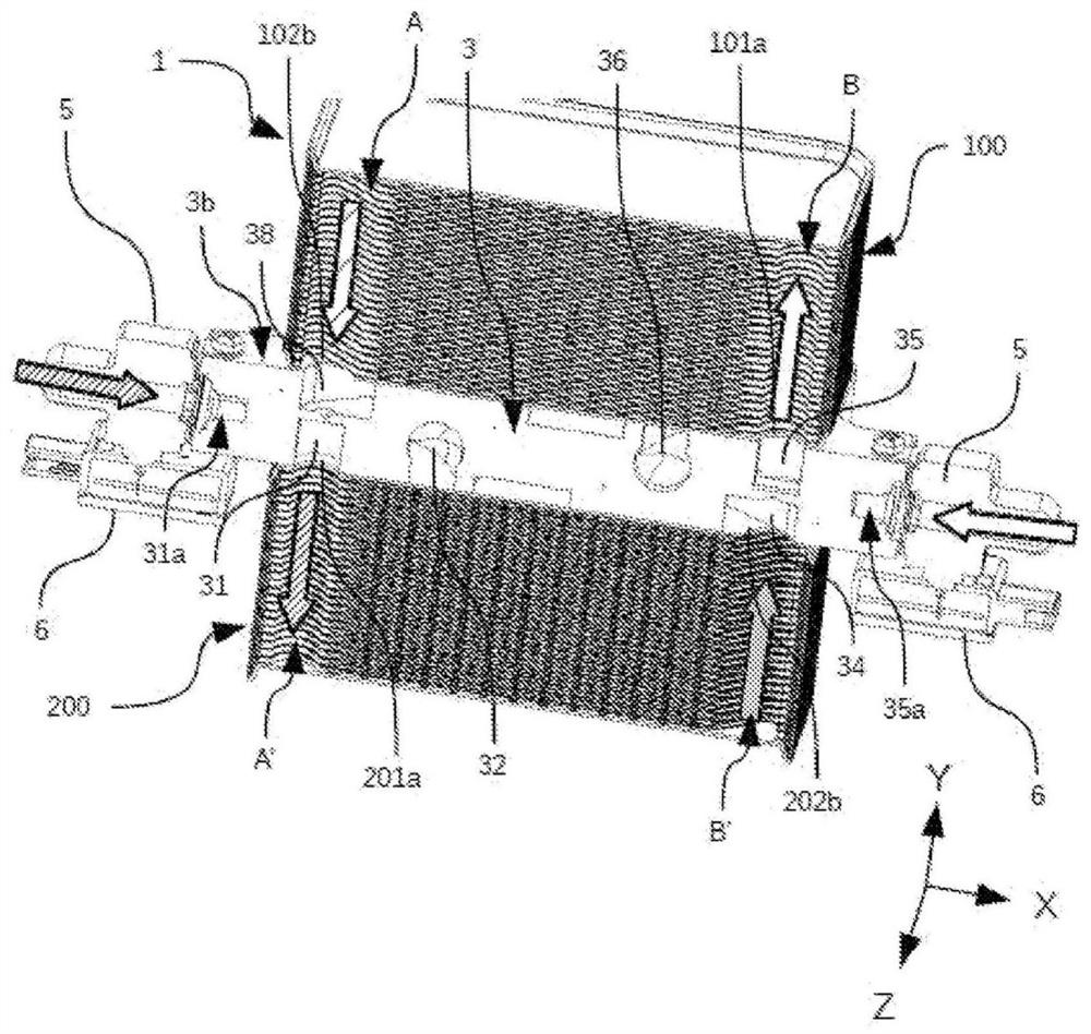 Thermal energy exchange device comprising two plate heat exchangers