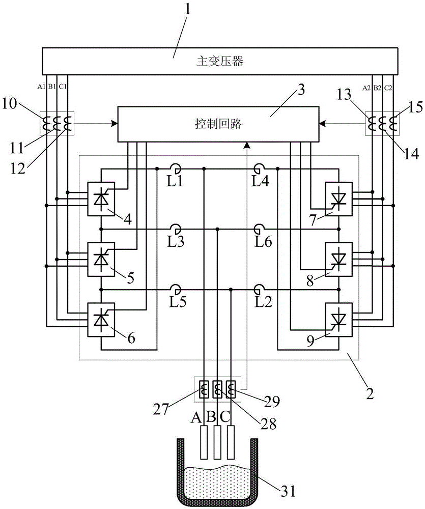 Three-phase controllable polarity DC electric arc furnace power supply device