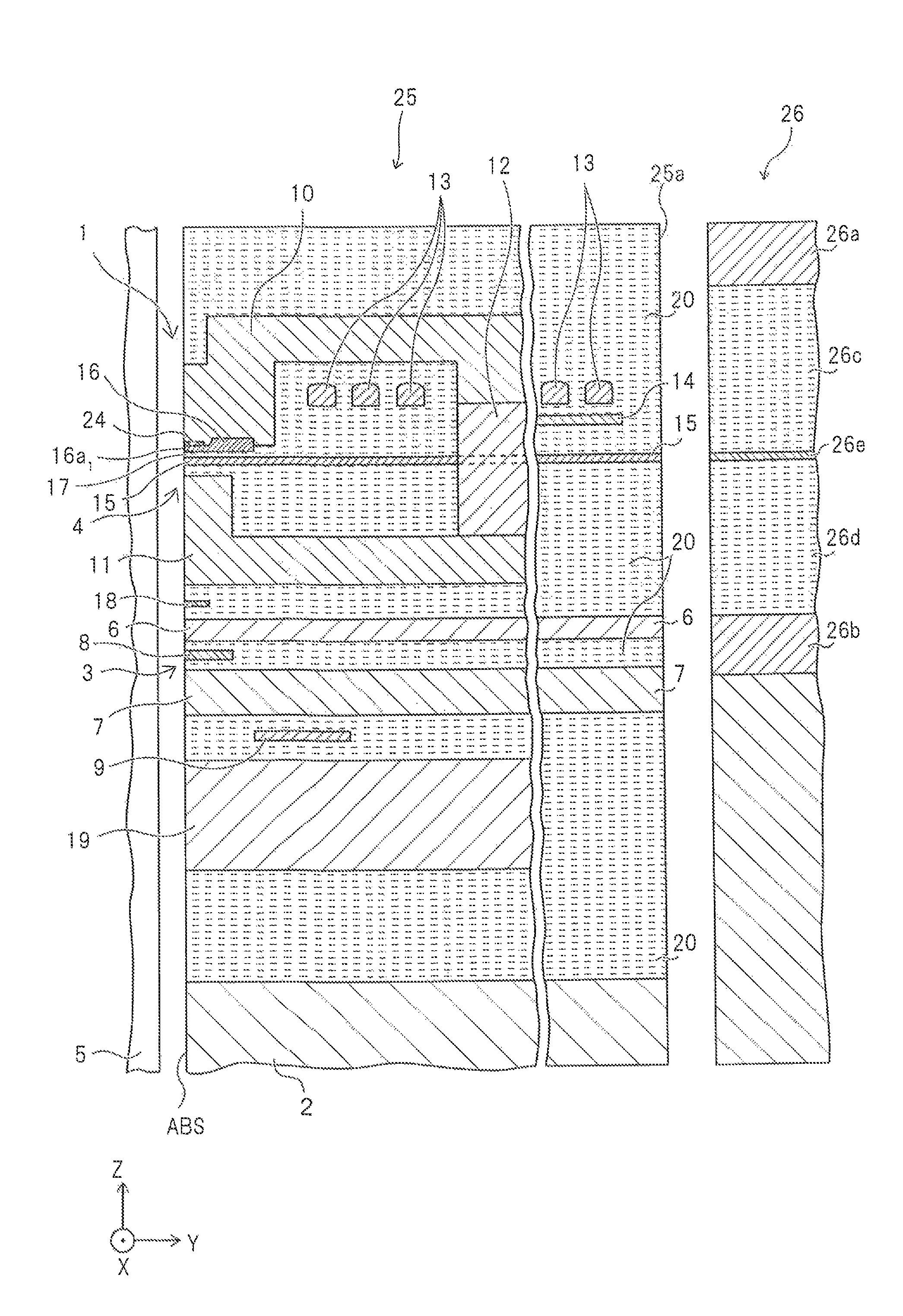 Magnetic head comprising recording part, reading part, heater for expansion of the recording part, and heater for expansion of the reading part