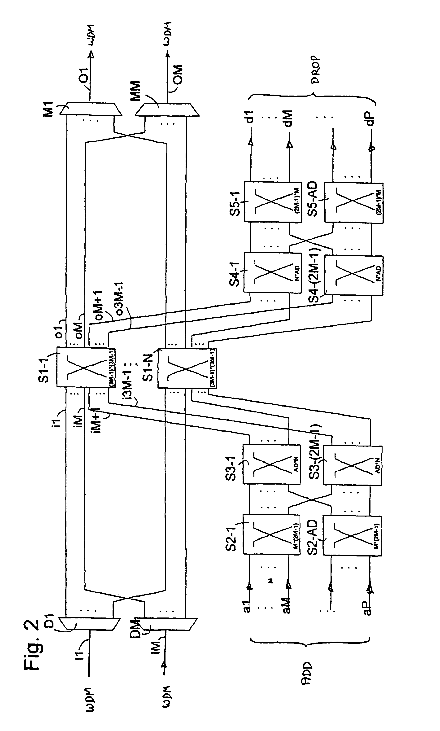 Optical cross-connector containing multi-stage Clos network in which a single-stage matrix comprises one stage of the Clos network