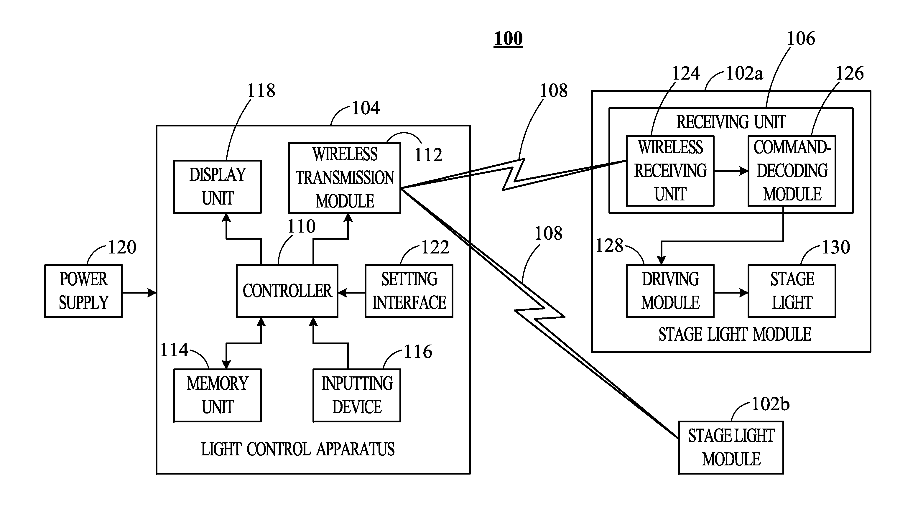 Wireless light control system with control apparatus and method thereof