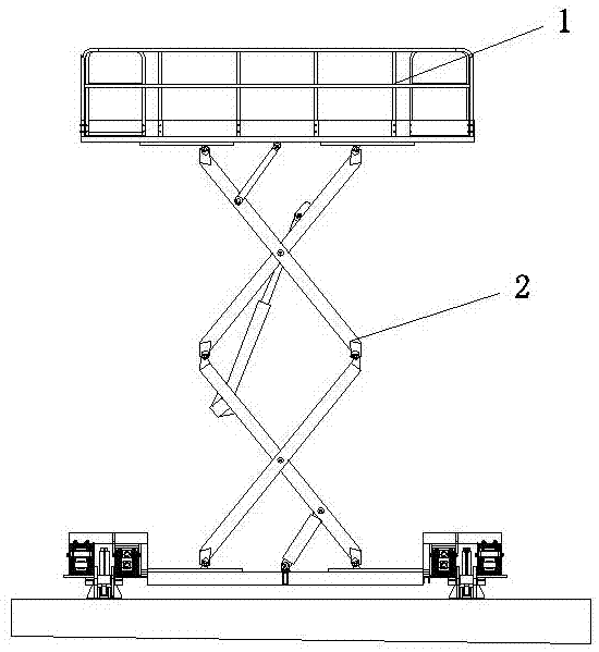 Four-point leveling hydraulic scissor elevating railway line maintenance platform