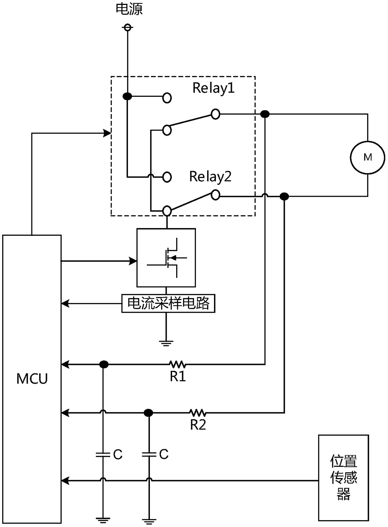 Car window motor control circuit and method
