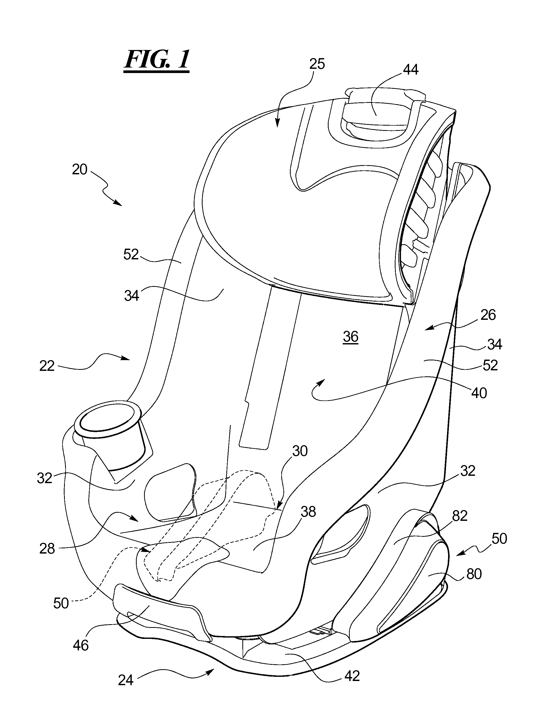 Child safety seat with side impact energy redirection