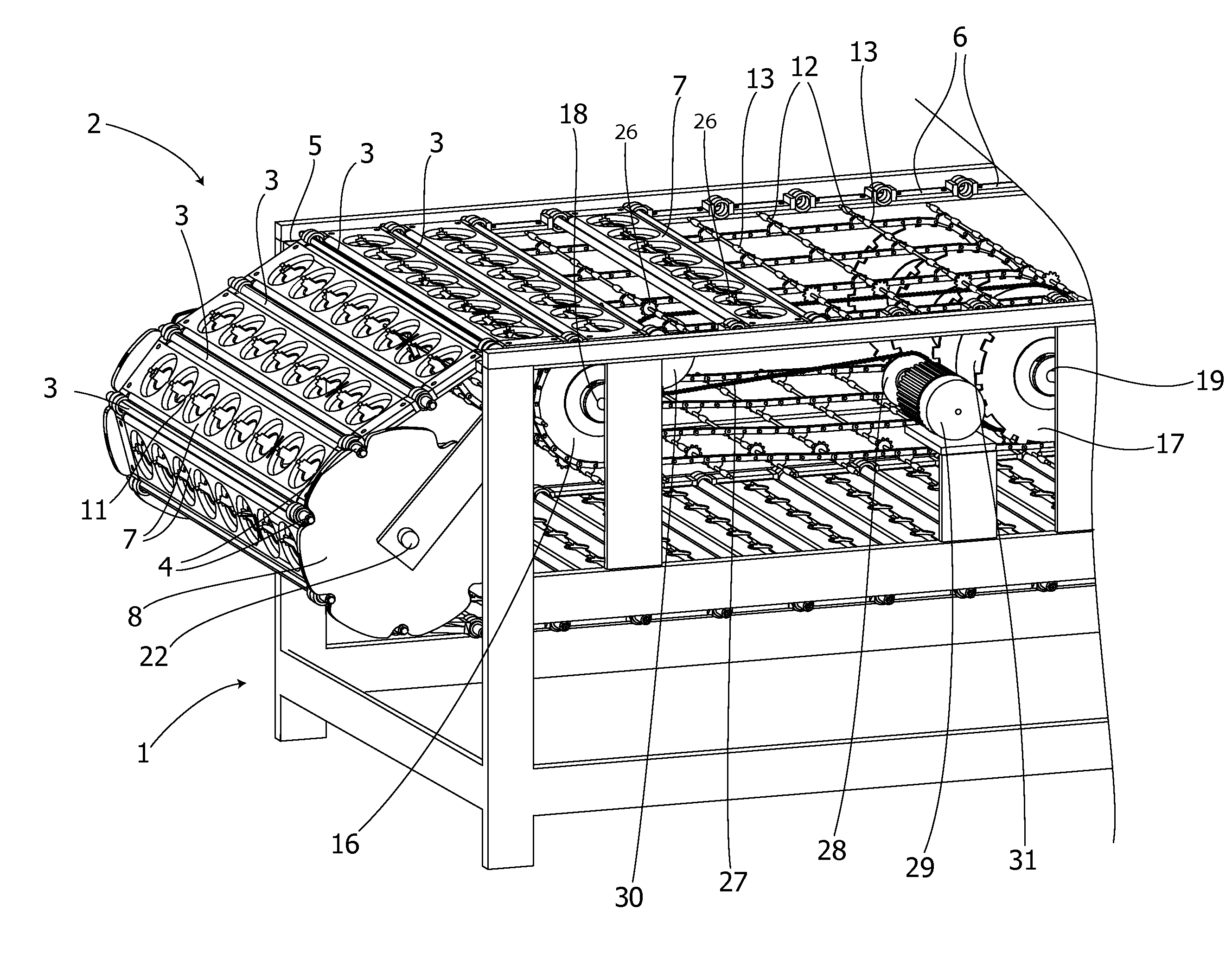 Apparatus for positioning multiple-lane fruit, especially peaches