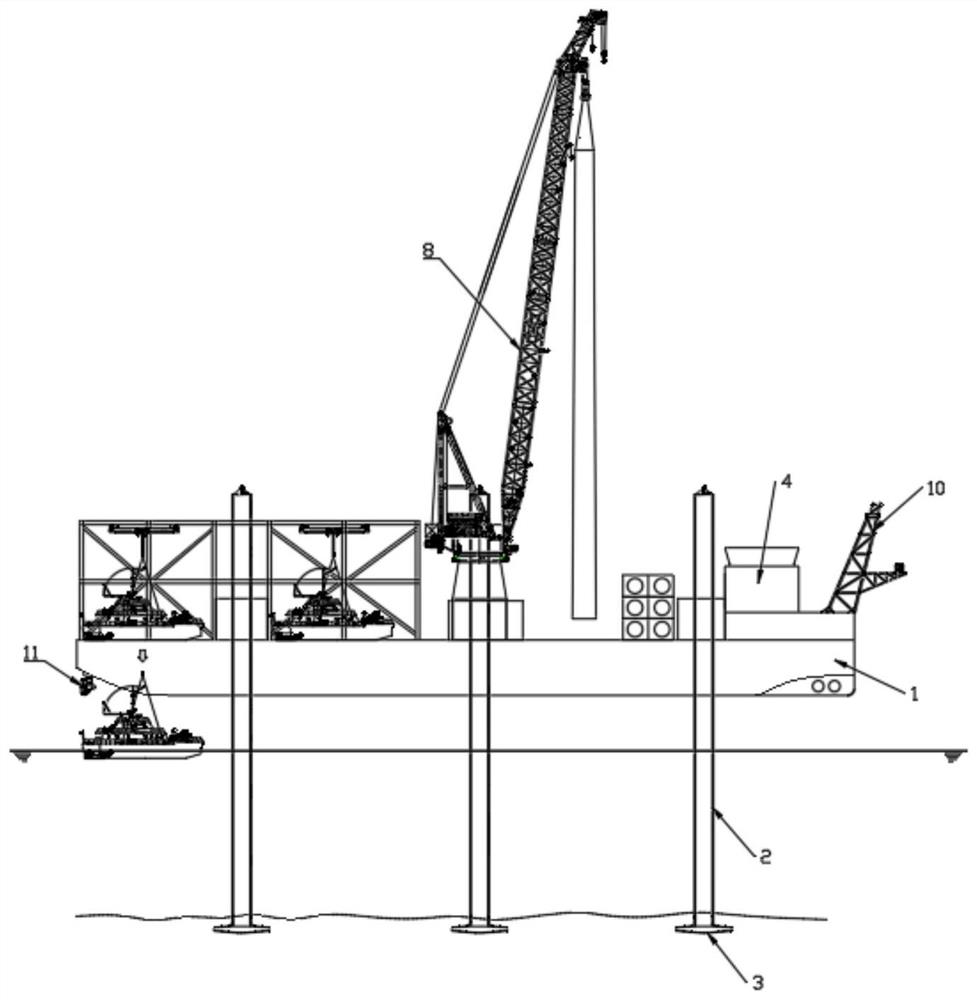 Self-elevating offshore wind power operation and maintenance mother ship