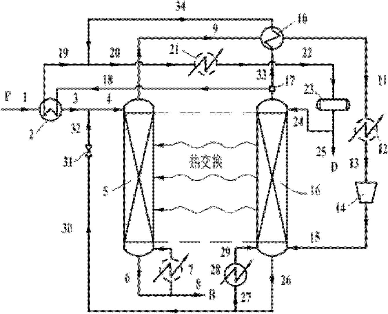 Rectifying section tower bottom reboiling internal heat-integrated energy-saving rectifying apparatus and method