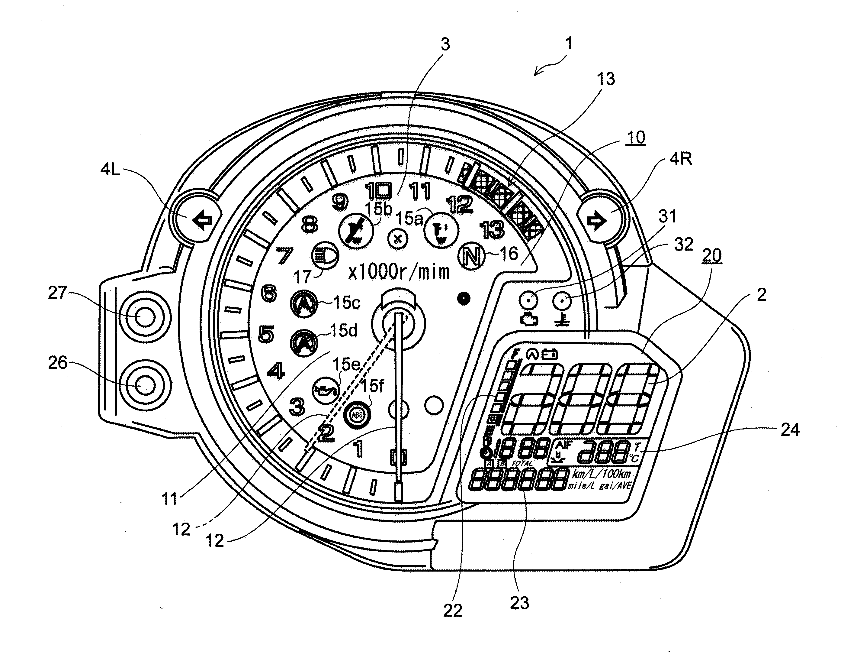 Traction control display device for vehicle