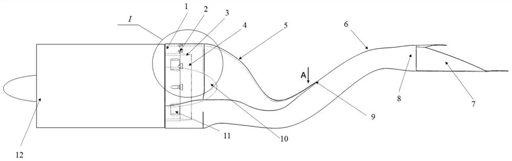 Double-S-bend convergent-divergent spray pipe with infrared suppression measure