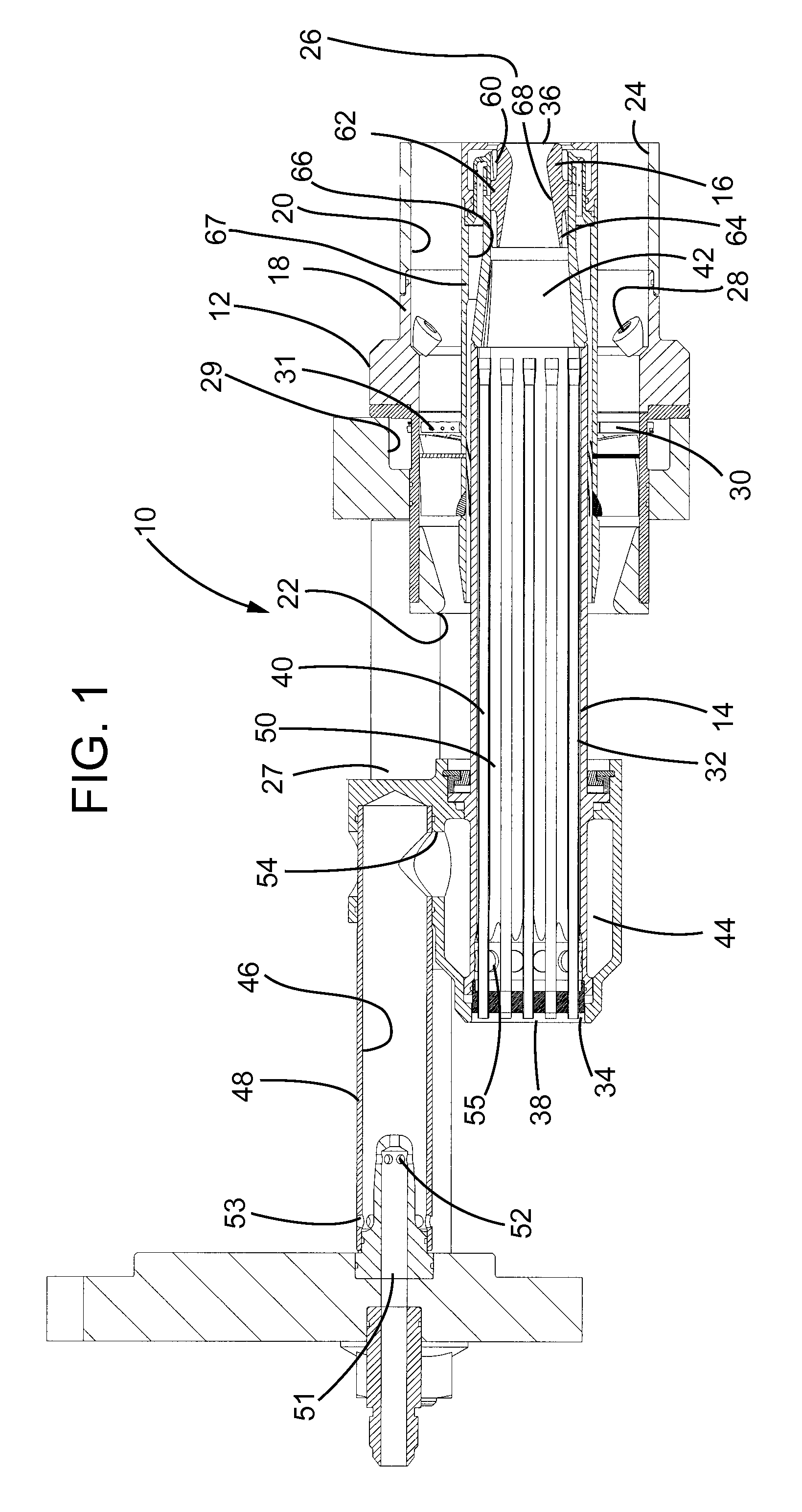 Flow conditioner for fuel injector for combustor and method for low-NOx combustor