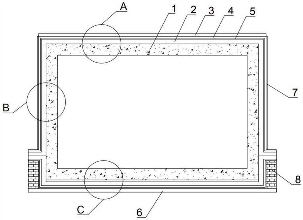 JS waterproof coating repairing and reinforcing structure and construction method