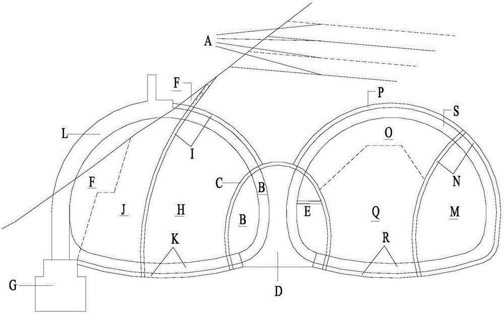 Construction method for permeable ribbed multiple-arch tunnel