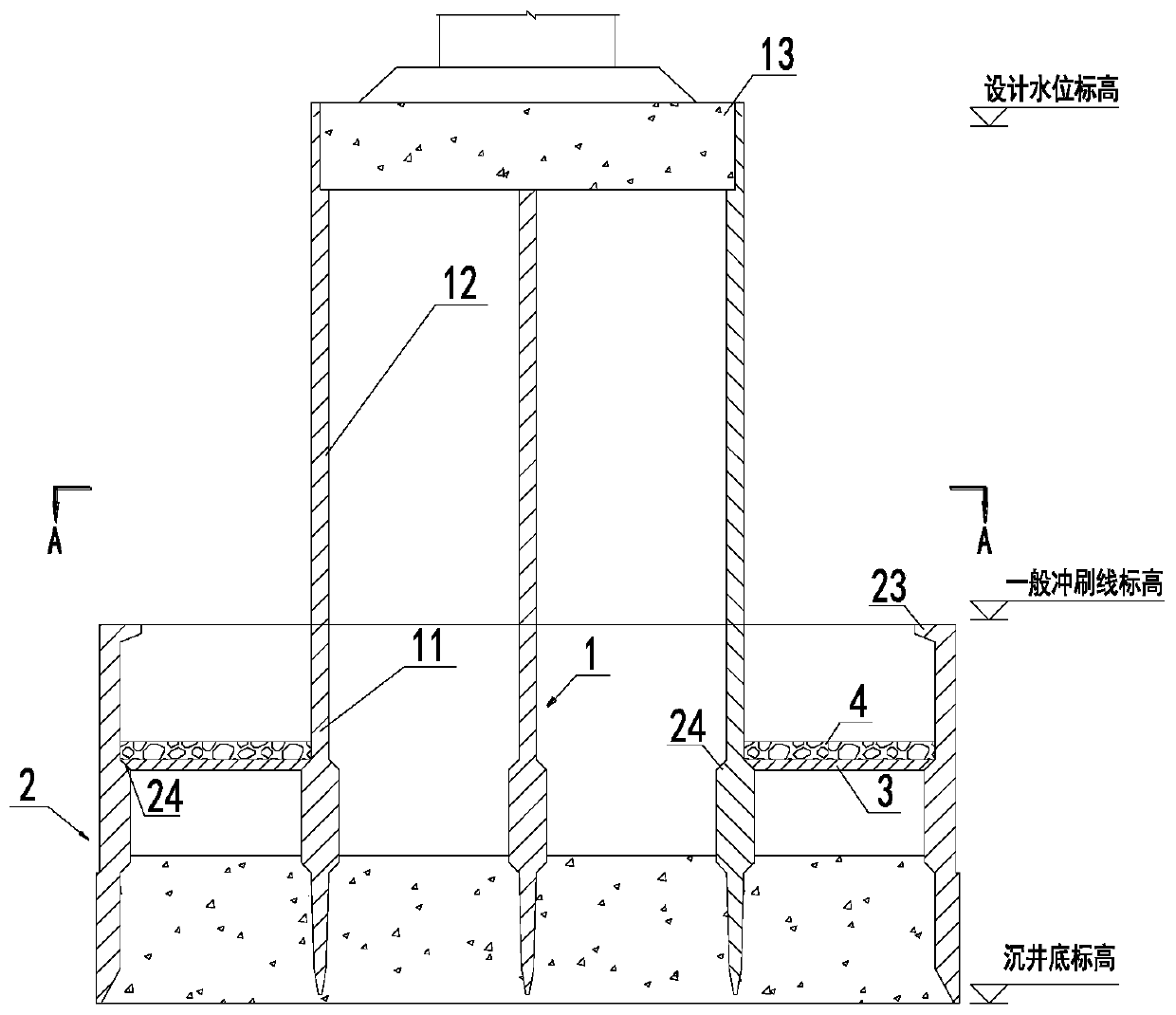 Turbulent flow energy-dissipating anti-scouring open caisson and construction method thereof
