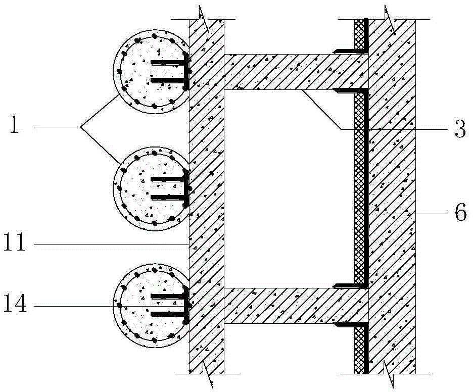 Construction method of permanent retaining system characterized by joint work of basement floor slabs and retaining piles