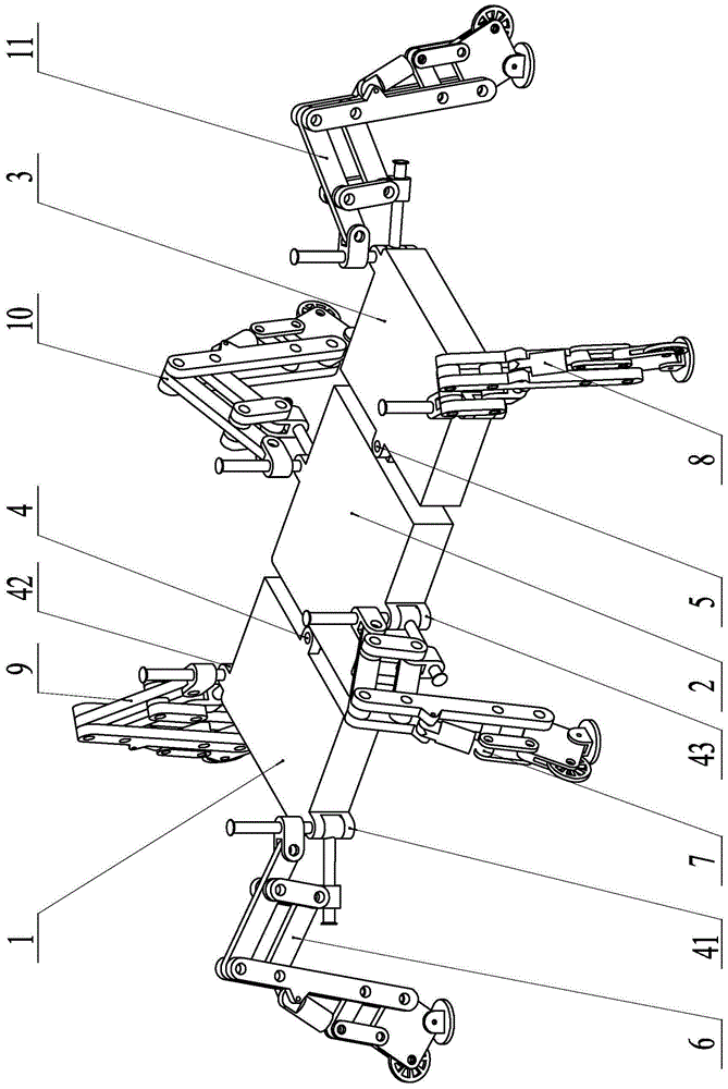 Six-wheel-foot type moving robot with three robot bodies