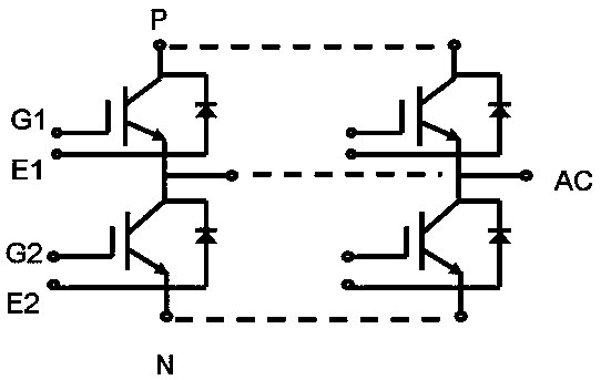 A half-bridge igbt module with multiple chips connected in parallel