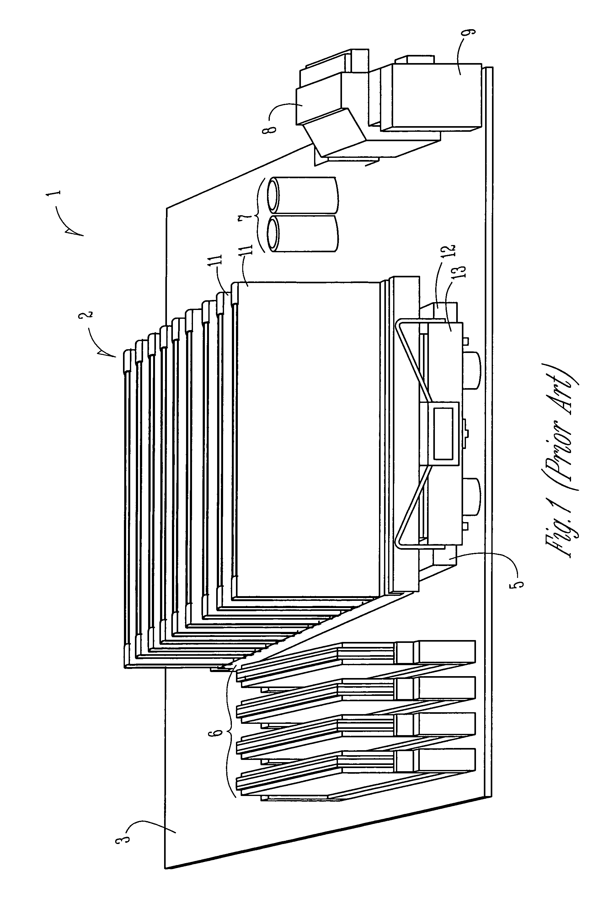 Electronic assemblies with high capacity curved and bent fin heat sinks and associated methods