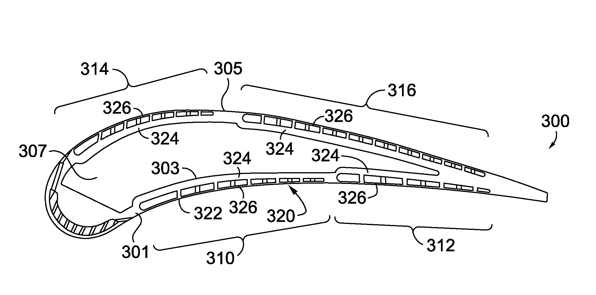 Cooling channel for airfoil with tapered pocket