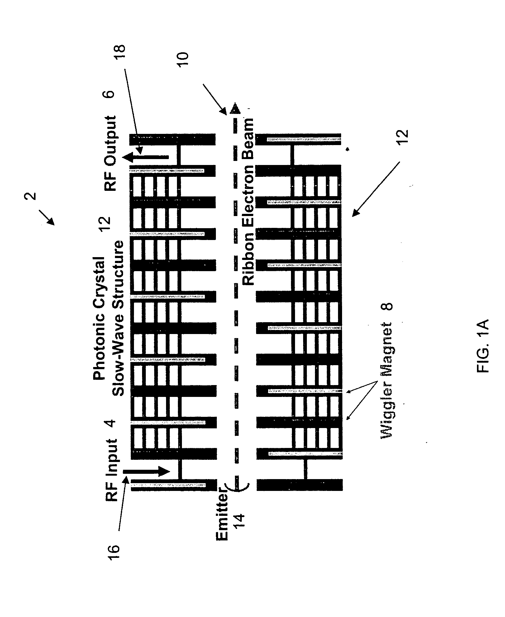 Photonic crystal ribbon-beam traveling wave amplifier