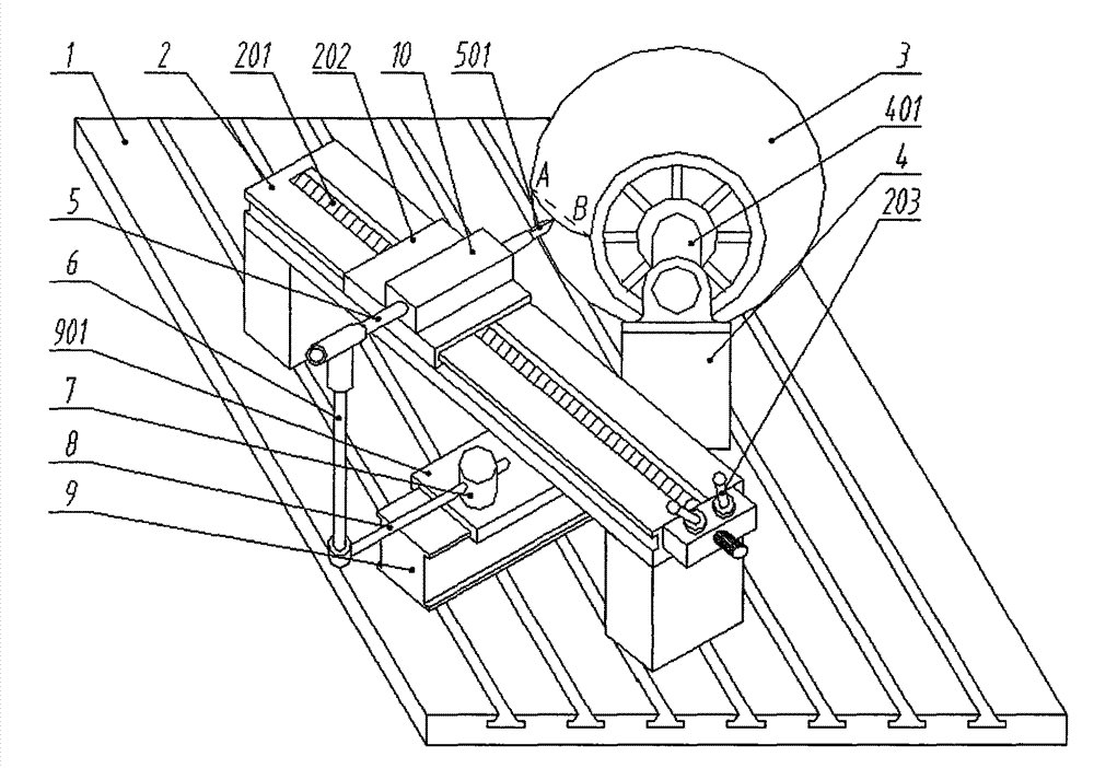 Radius rod spherical surface contour machining device