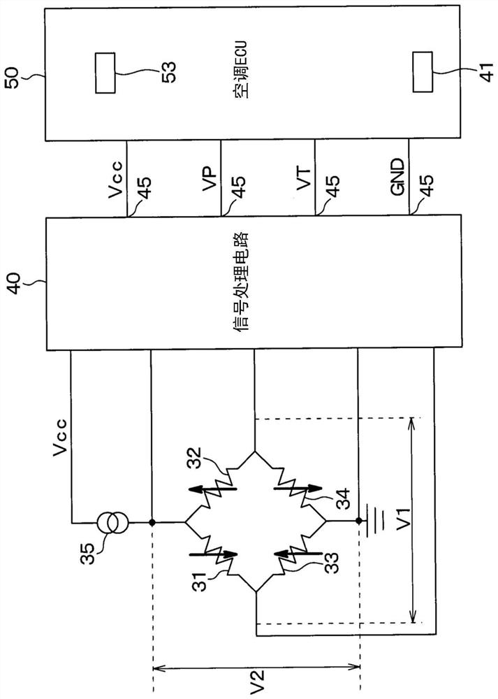 Sensor device and sensor system for determining abnormalities in signal processing circuit and pressure and temperature detection unit by changing supply voltage