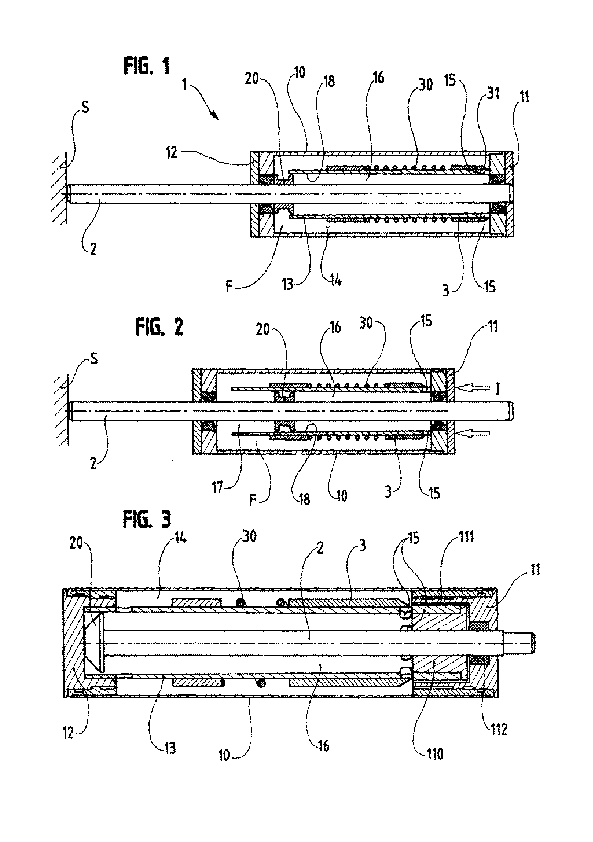 Damping Device with Power-Assisted Deceleration and Use Thereof for the Damping of the Retractable Steering Column of a Motor Vehicle