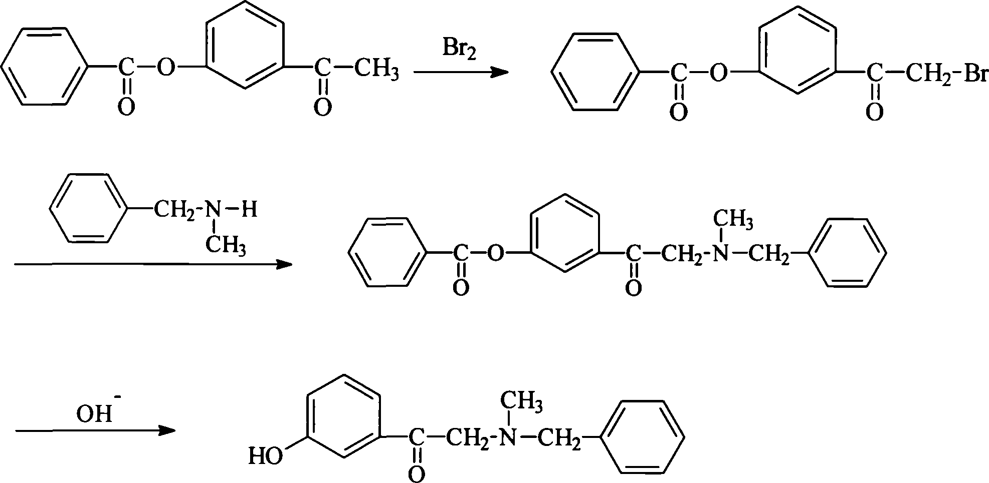 Process for synthesizing alpha-(N-methyl-benzyl)-3-hydroxy acetophenone