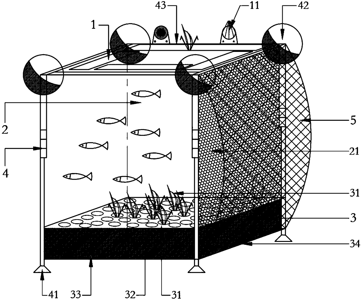 Snail-fish-grass stereo integrated system for controlling eutrophication of water body