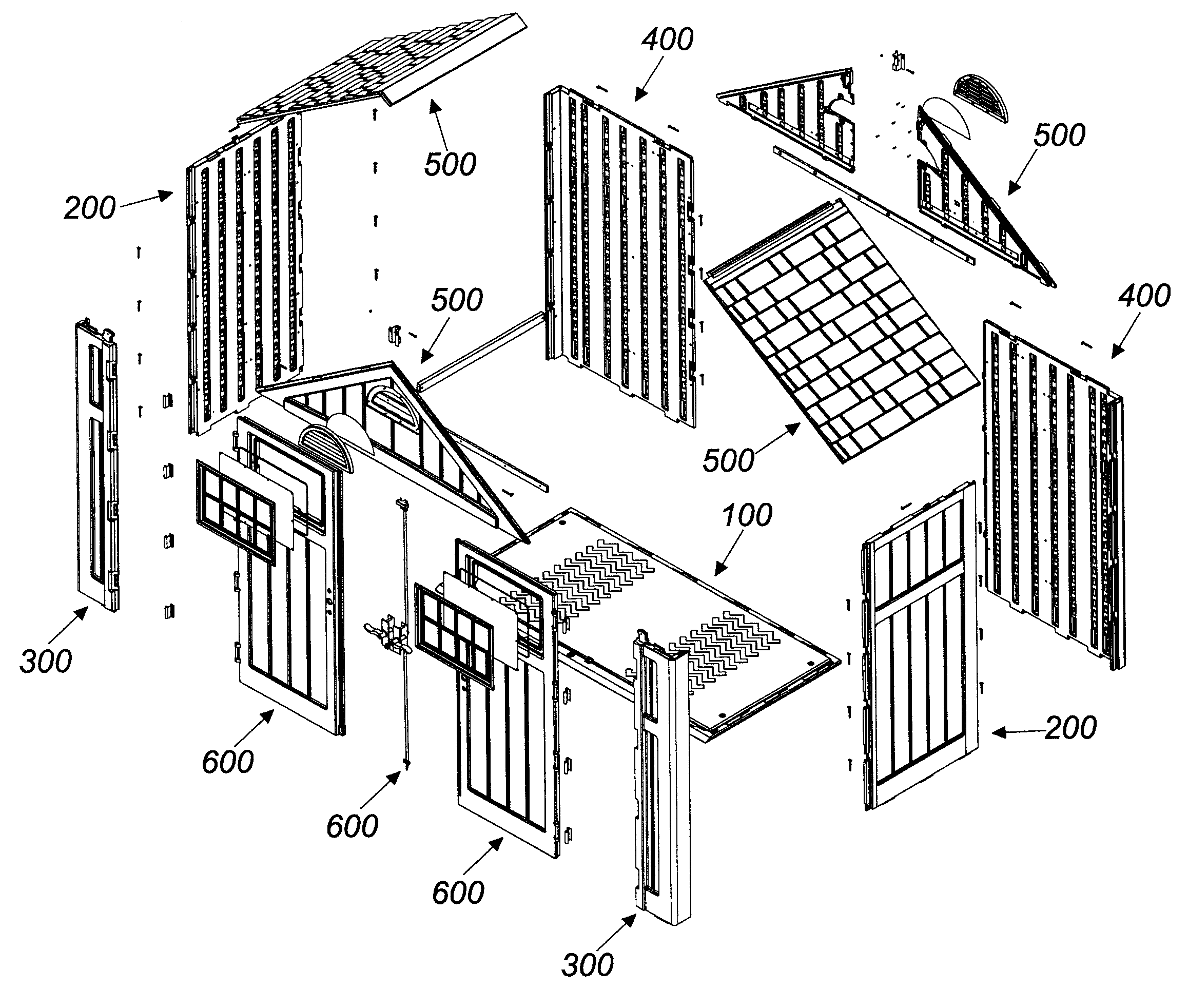 Modular blow molded shed with connectors