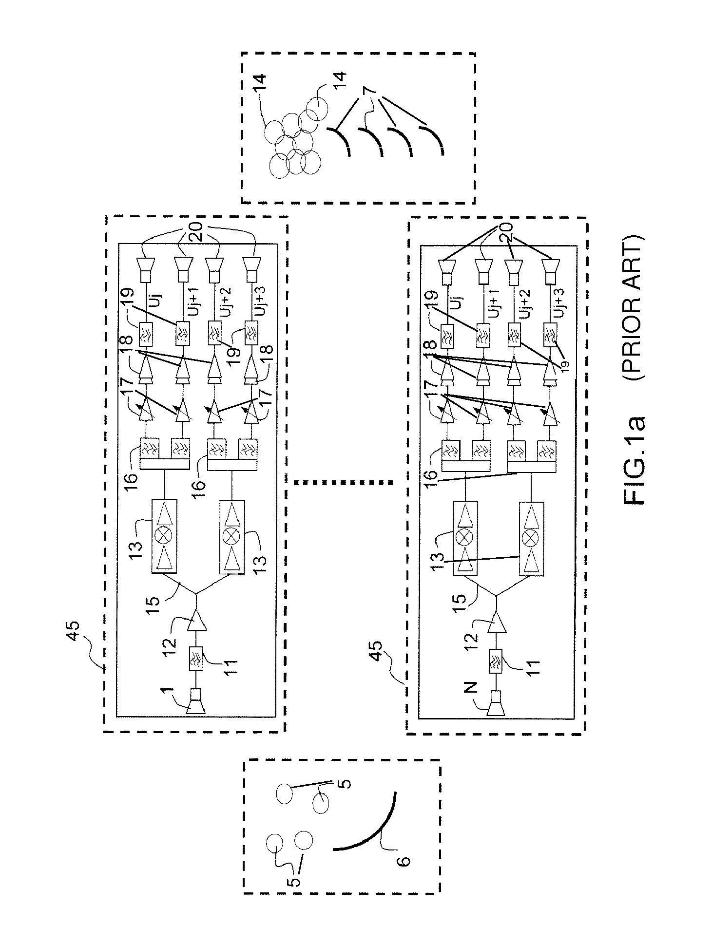 Multi-spot transmission and reception system on board a satellite and satellite comprising such a system