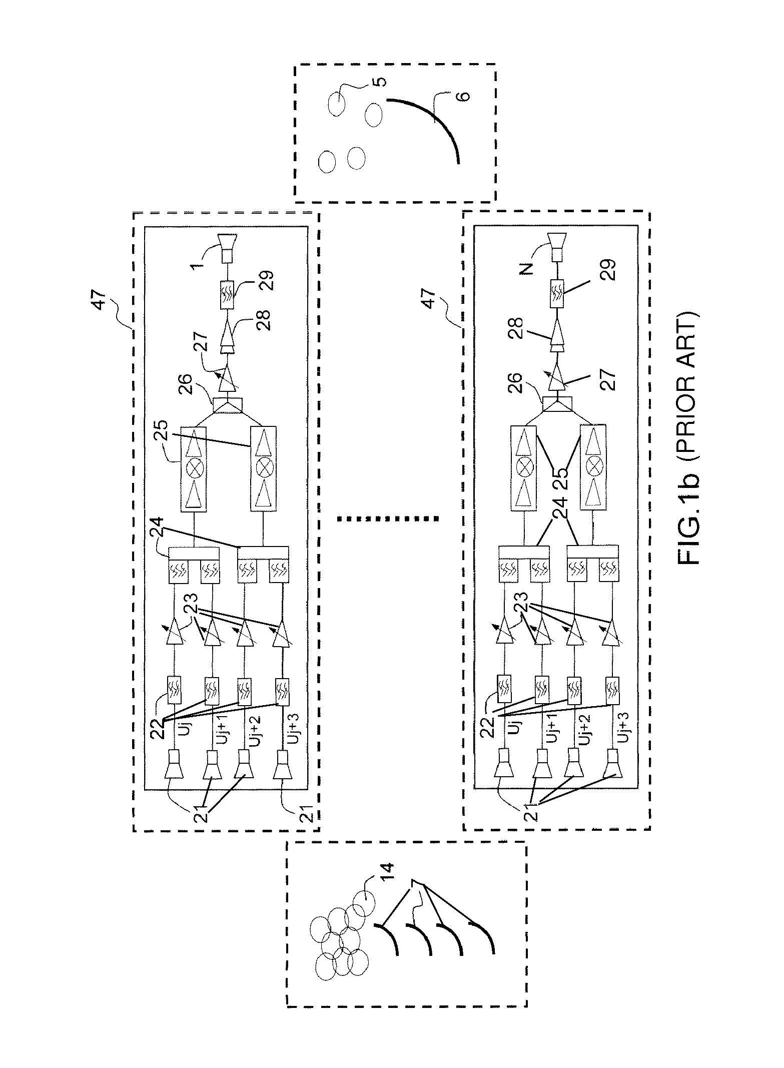 Multi-spot transmission and reception system on board a satellite and satellite comprising such a system