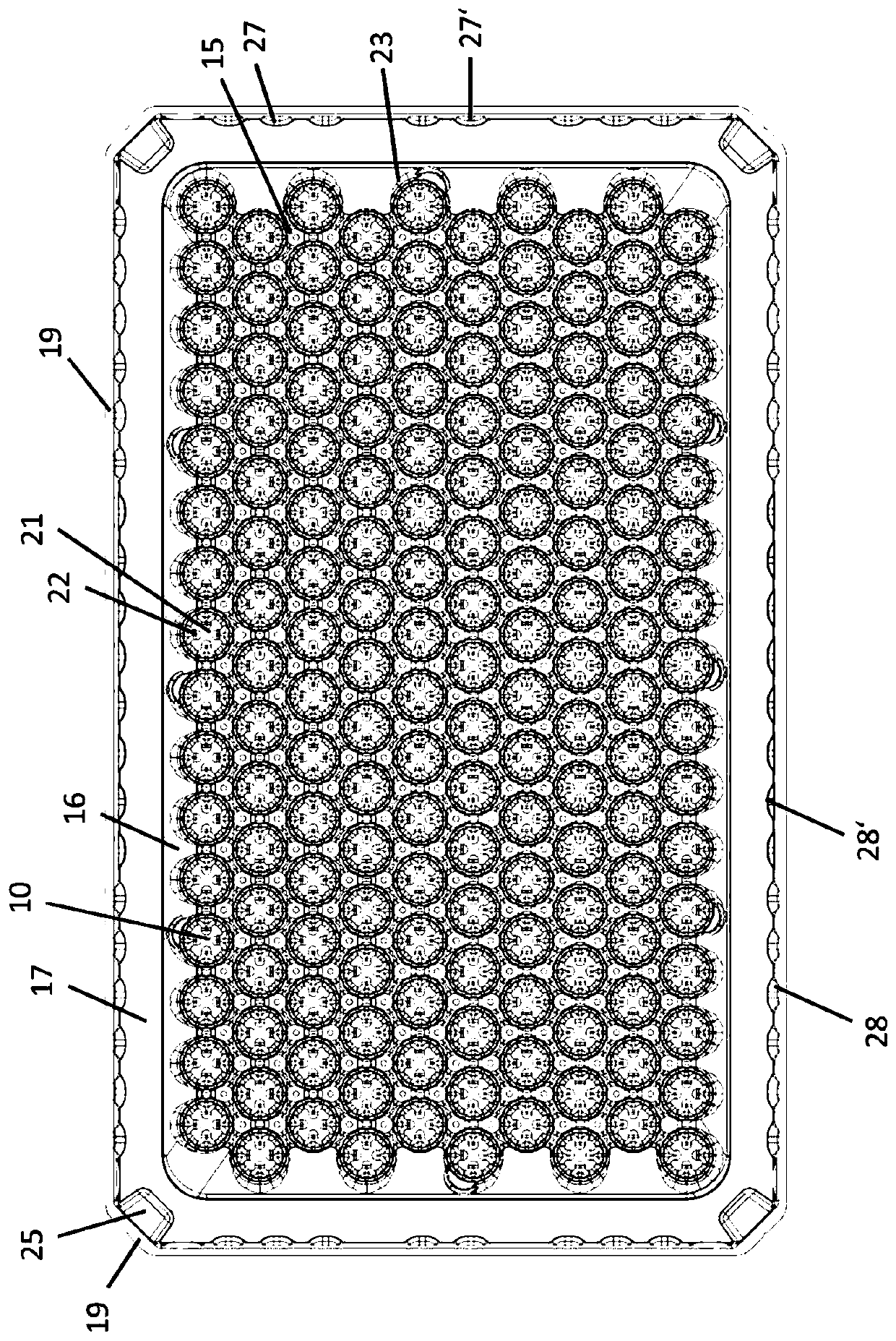 Transport unit and packaging structure for a plurality of containers for substances for pharmaceutical, medical or cosmetic uses