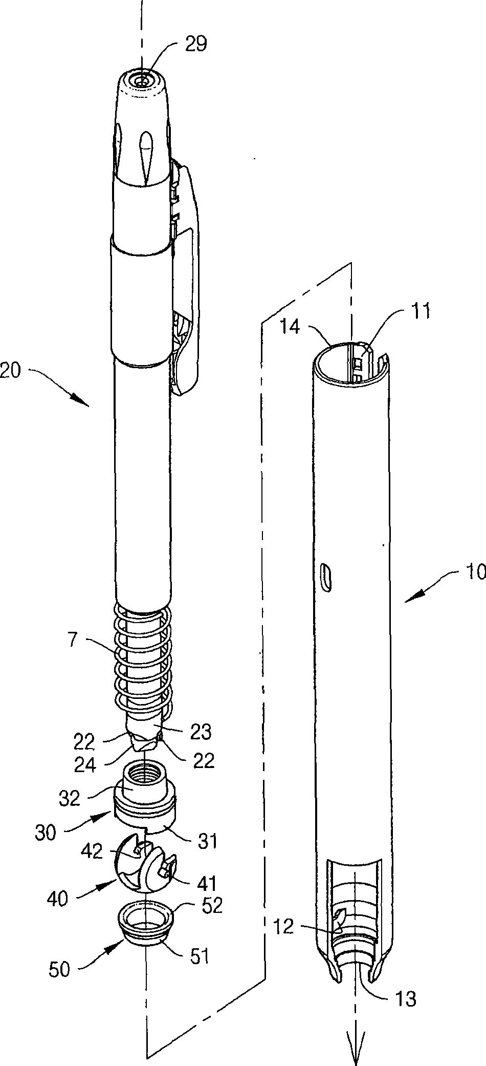 Slide type writing tools having device for preventing dryness