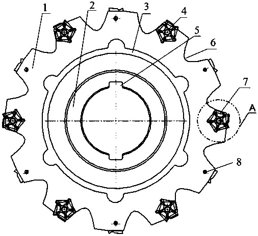 Indexable and variable-cutting-width milling cutter for blisk high-efficiency machining