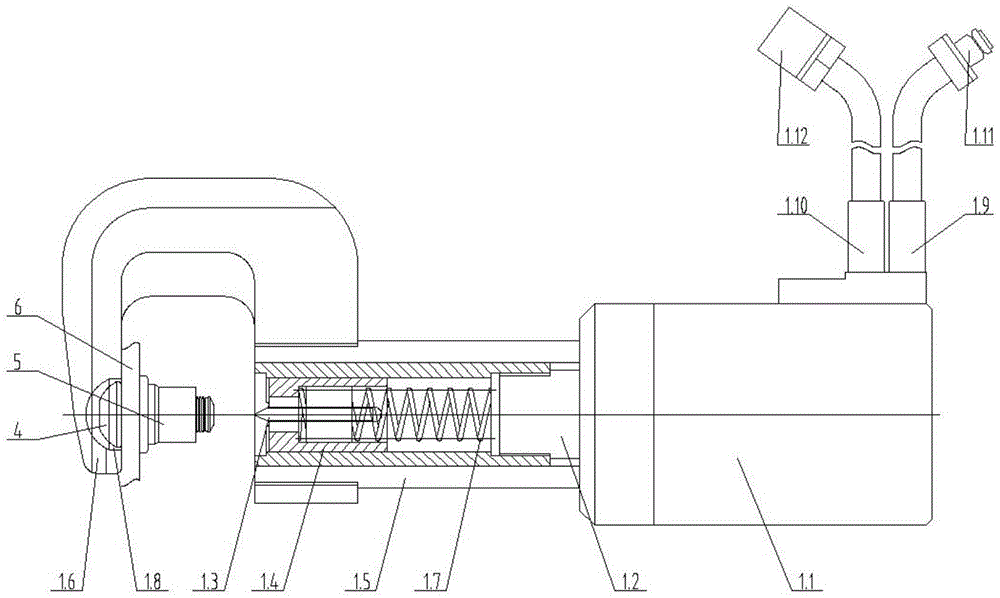 A railway freight car 120 valve protective cover rivet riveting equipment