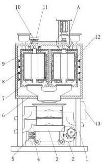 Rotary grain grinding device having grain size screening function and used for sugarcane water-retention controlled-release fertilizer processing