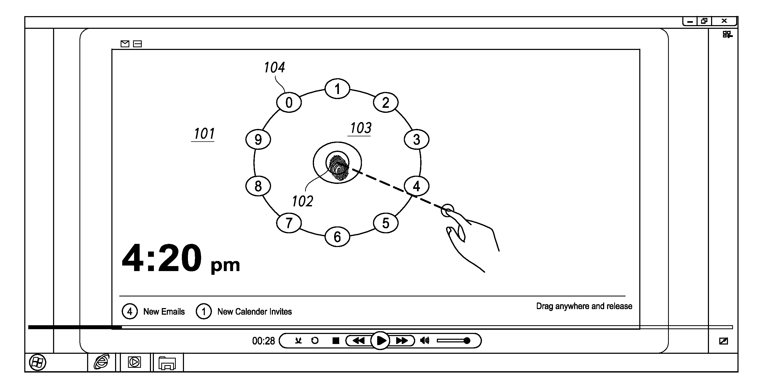 User interface, touch-controlled device and method for authenticating a user of a touch-controlled device