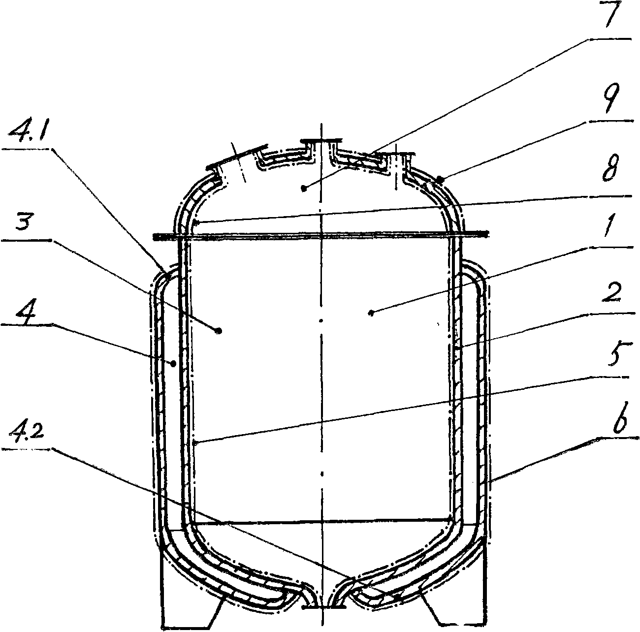 High-capacity K-type composite glass-lined reaction pot and manufacturing method thereof