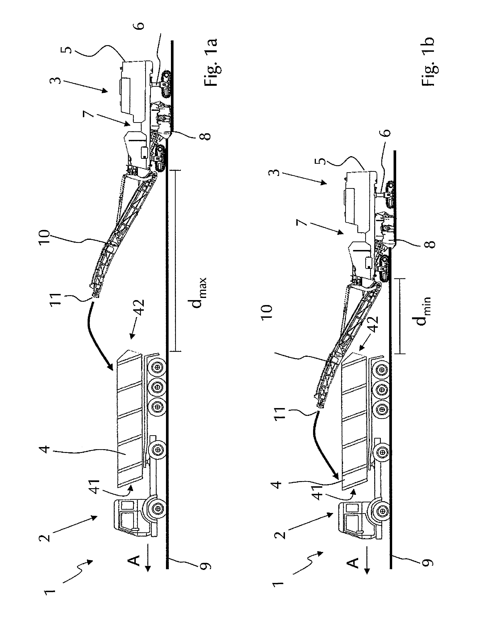 Work train with a milling device and a transport device with a sensor device for distance monitoring, milling device with a sensor device and method for distance monitoring with a work train