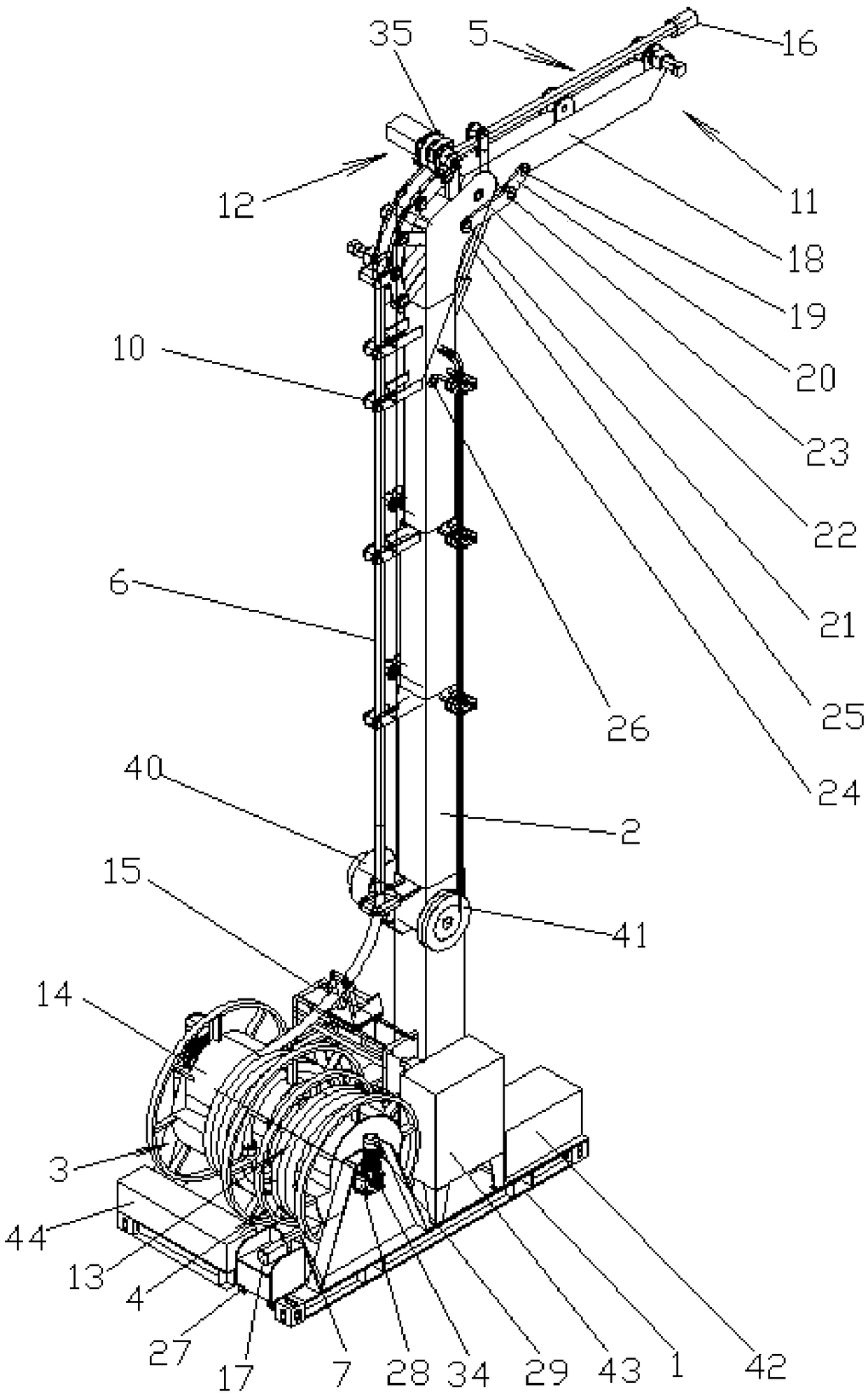 Perpendicular lifting type cable winch