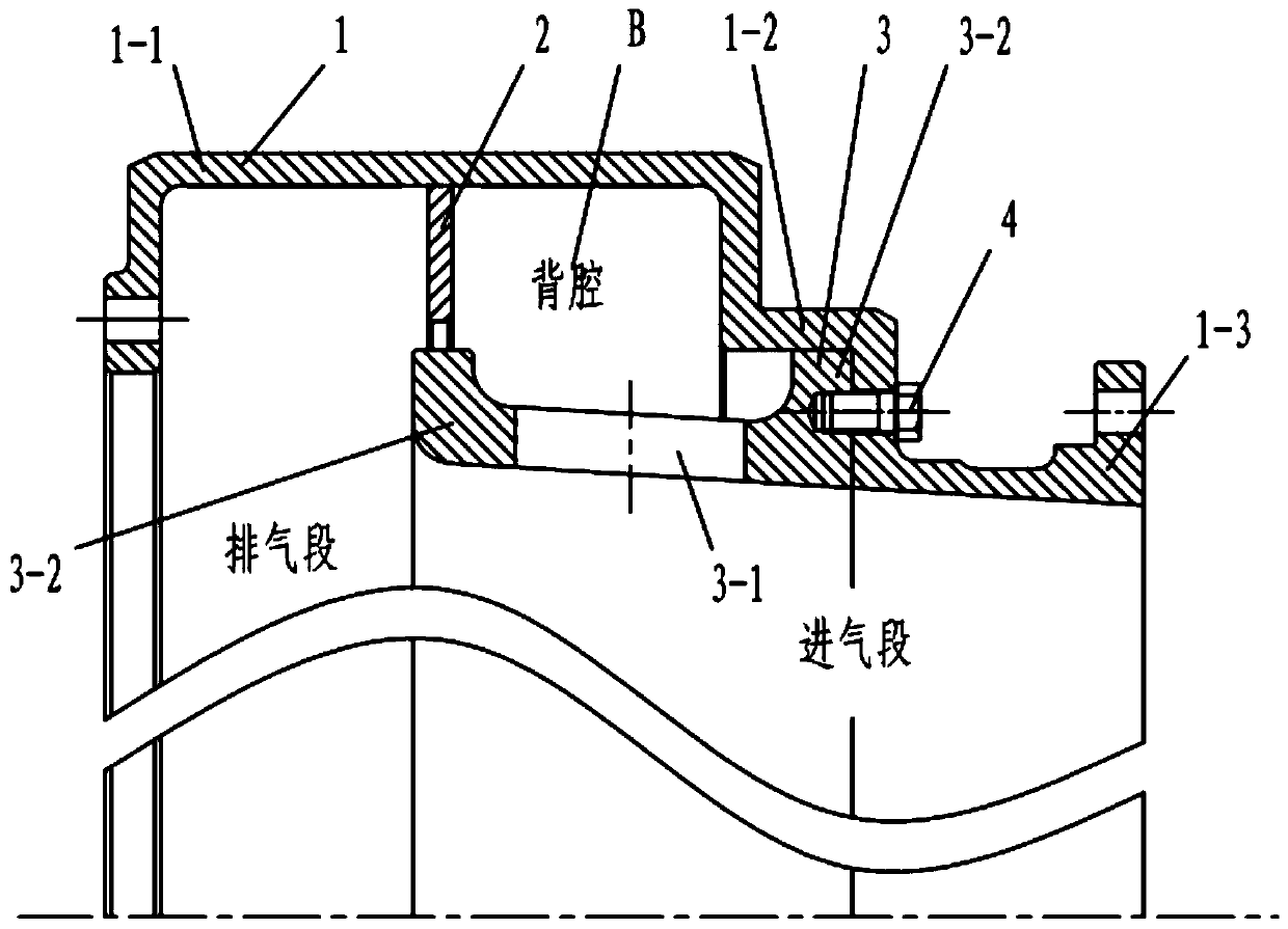 Axial chute type processing casing with back cavity for improving performance of gas compressor