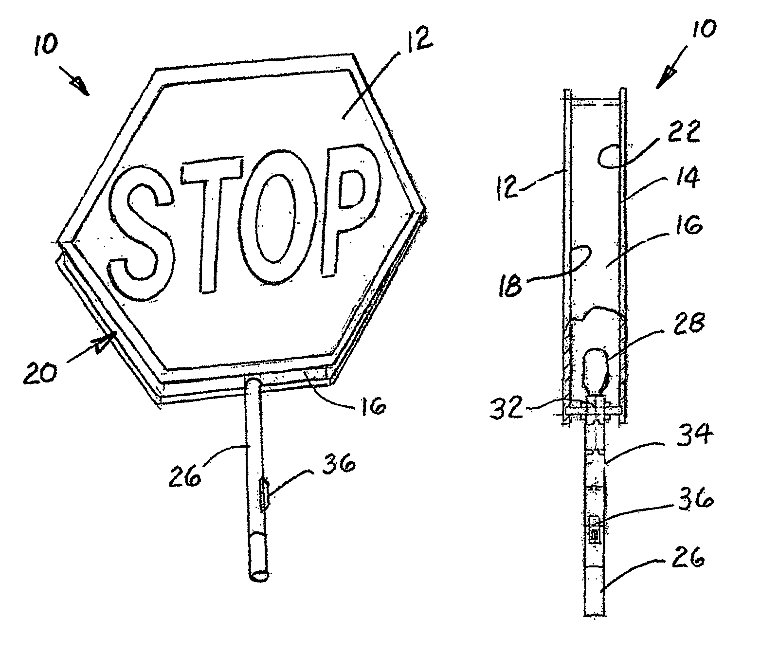 Handheld illuminated warning sign