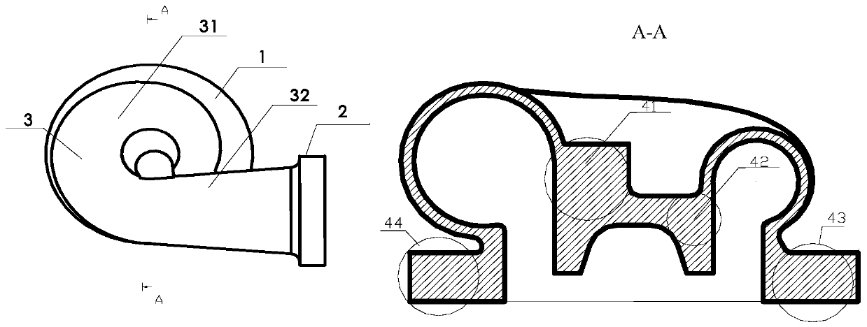 Method for forming thin-walled volute shell with spiral structure on basis of counter-gravity casting