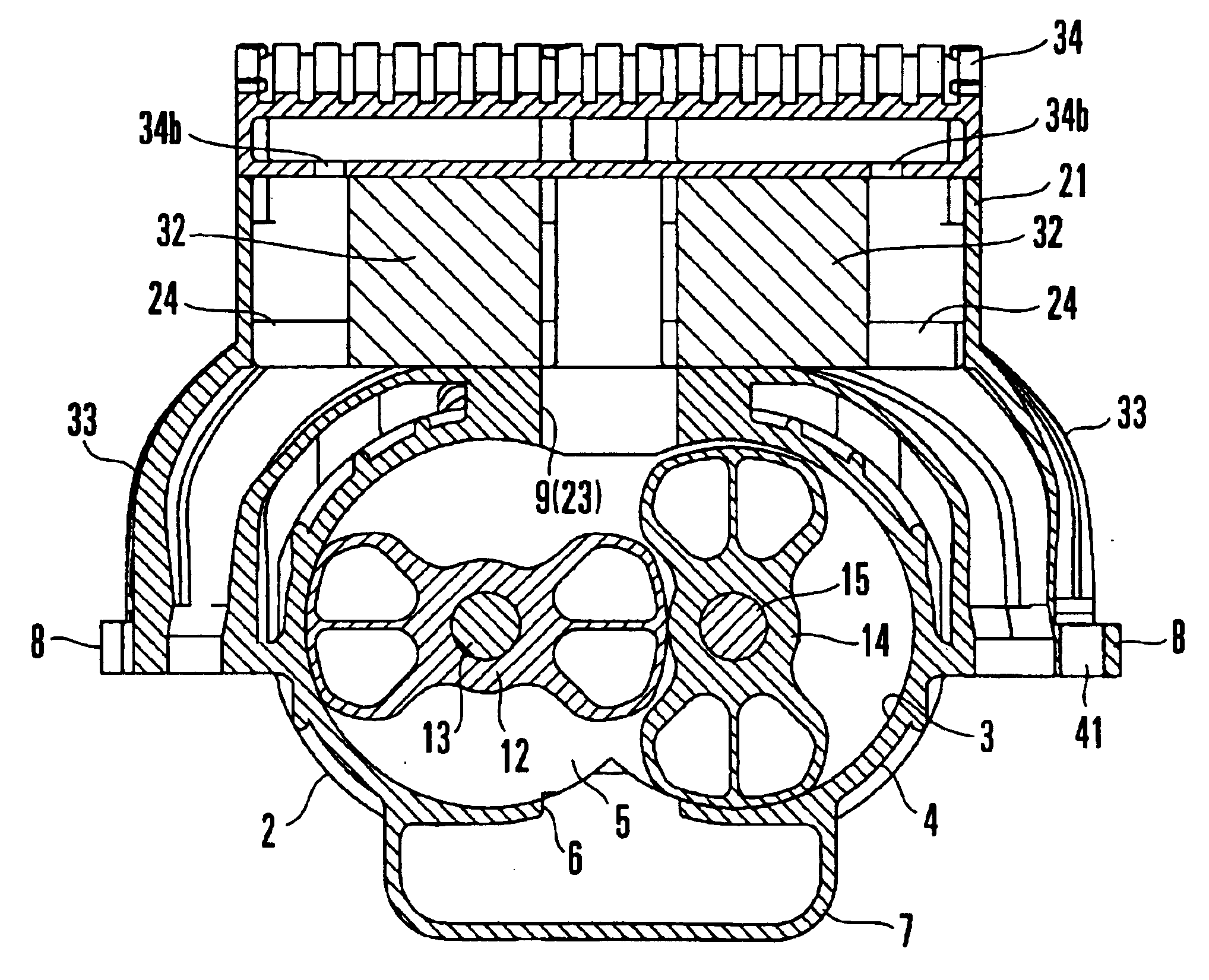 V-engine supercharging device