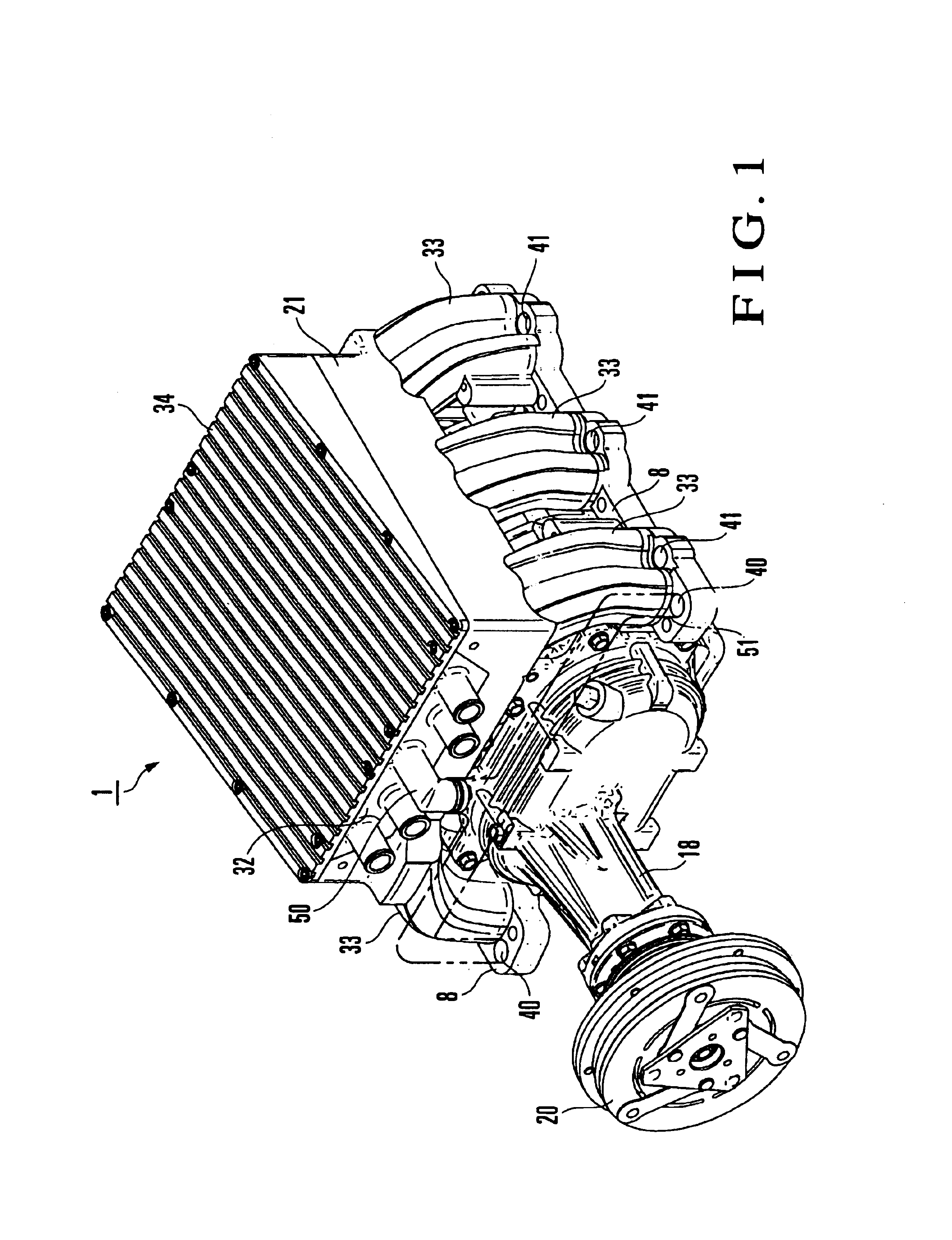 V-engine supercharging device